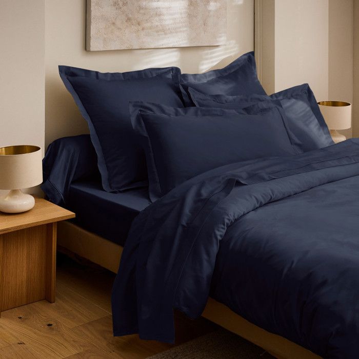 Drap Housse Prestige 100% Satin de coton Peigné 120 fils /cm² Coton Pur - 160x200 - Prestige Bleu Velours