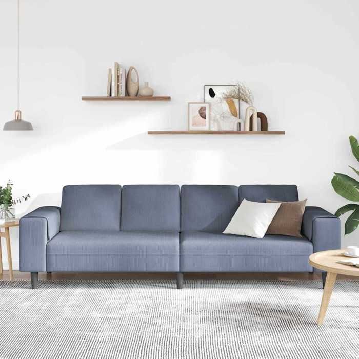 Canapé en velours côtelé - VIDAXL - Bleu - 250x77x76 cm - 208 cm assise - 3 places - Accoudoirs - Déhoussable - Moelleux