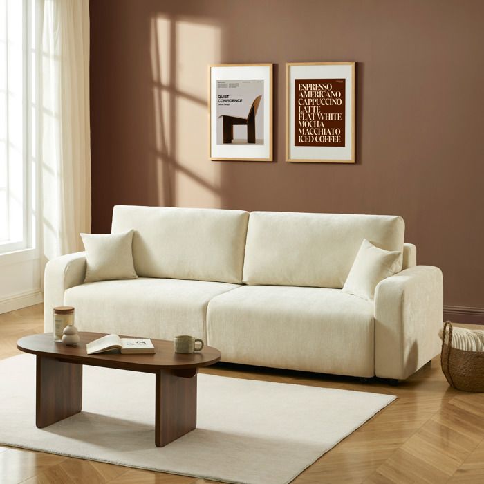Canapé droit convertible LIVIO 3 places tissu beige Canapé droit convertible LIVIO 3 places tissu beige