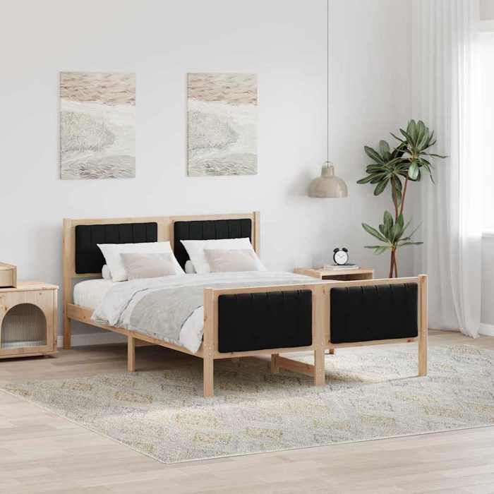 Cadre de lit en bois massif - UU - 140x190 cm - Marron et noir - Bois massif en pin - 2095x1455x855 cm