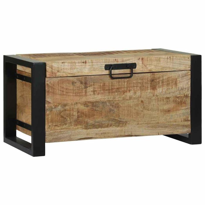 Coffre de rangement industriel - vidaXL - 60x30x30 cm - Bois de manguier massif - Marron - Doublure en cèdre