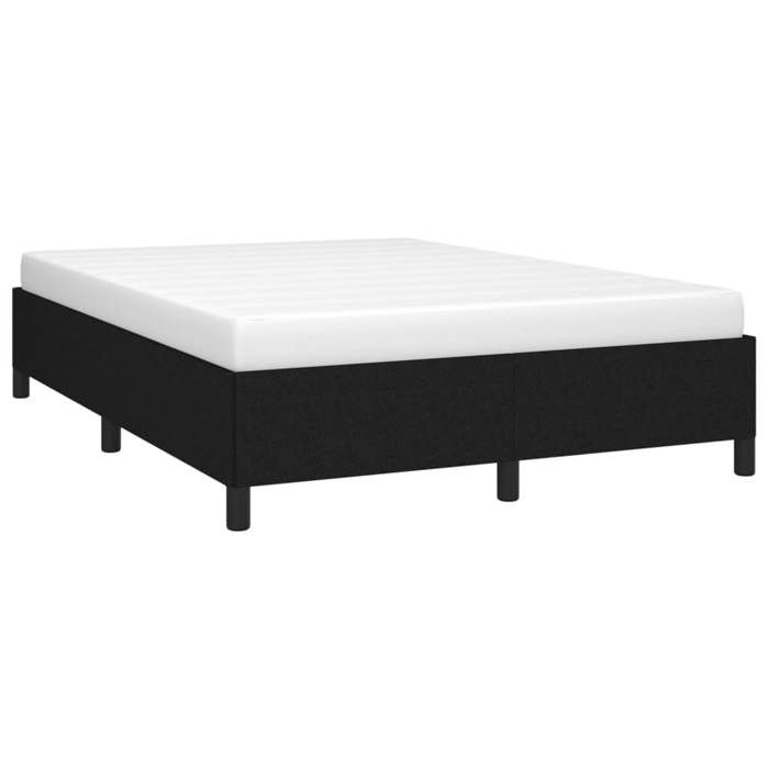 Cadre de lit double en tissu - MEUBLECHIC - 140x190 cm - Noir - Tissu polyester - Lattes de contreplaqué
