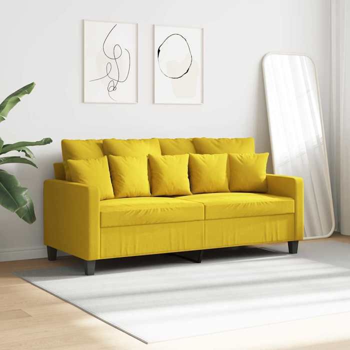 Promo 2026Canapé à 2 places - SARAZYJ - Meuble de salon - 2 PERSONNES - Jaune clair 140 cm Tissu - S6790063