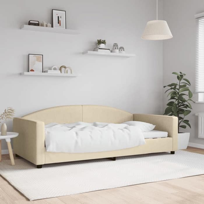 Soldes FlottantsLit simple 100x200cm Cadre de lit de repos classique crème 100x200cm tissu
