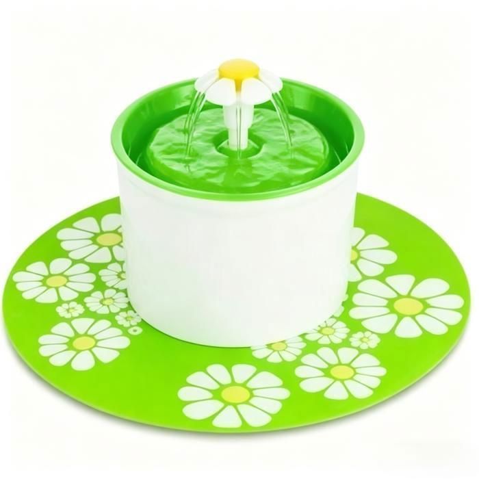 VIRIECH Fontaine à eau fleur verte 1.6L – silencieuse filtre pour chat/chien/oiseau Ø19xH16 cm EU