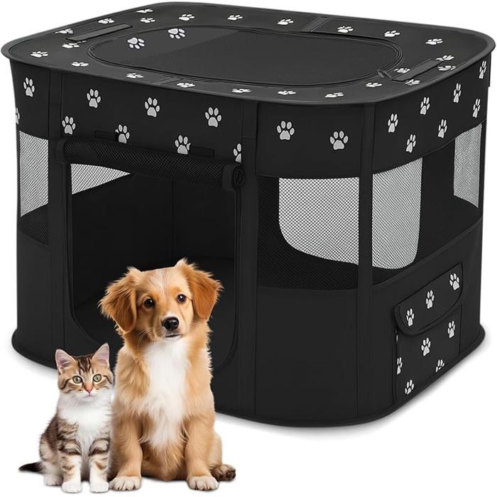 ALLSOPETS Parc pour Chien Pliable Enclos Portable pour Chiot Chat Lapin Tente Respirante XL Patte Noire CLAPIER