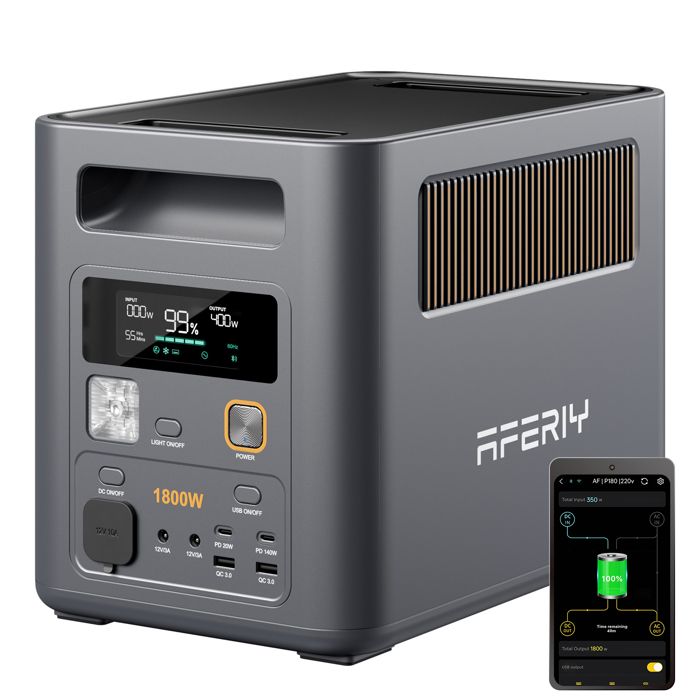 Générateur électrique portable - AFERIY - P180 Pro - 1800W - 1024Wh extensible à 5120Wh - Recharge 36 min APPUPS