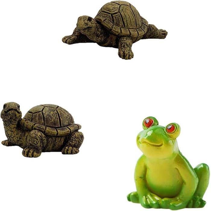 Statue Tortue Jardin 3 Pièces Deco Jardin Exterieur Animaux Réaliste Statue Grenouille Figurine Tortue + grenouille