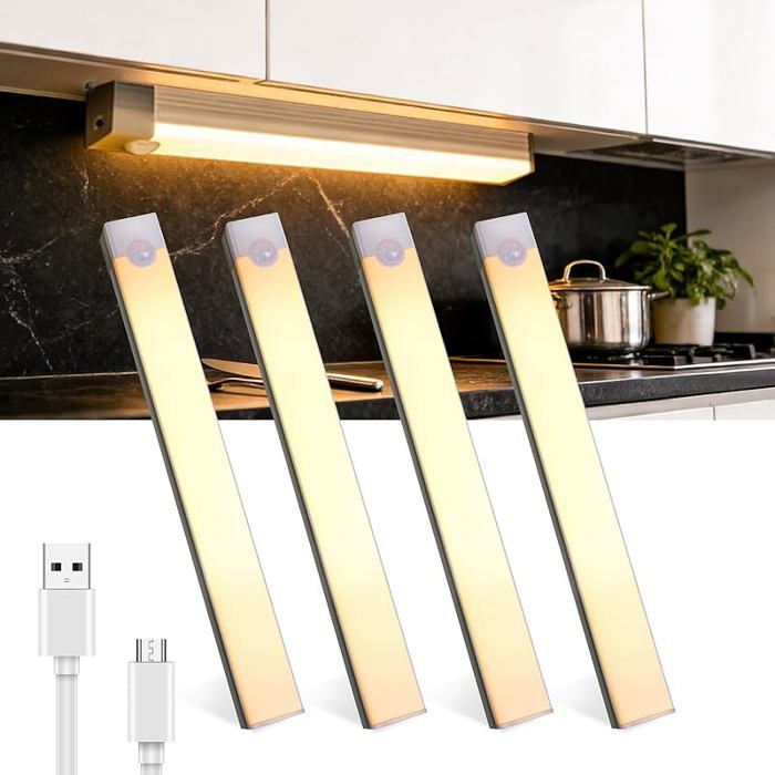 4 Pack LED Cuisine Sous Meuble20 cm Lampe de Pcard LED4 ModesMagnétiqueDimmable Lampe Led Detecteur