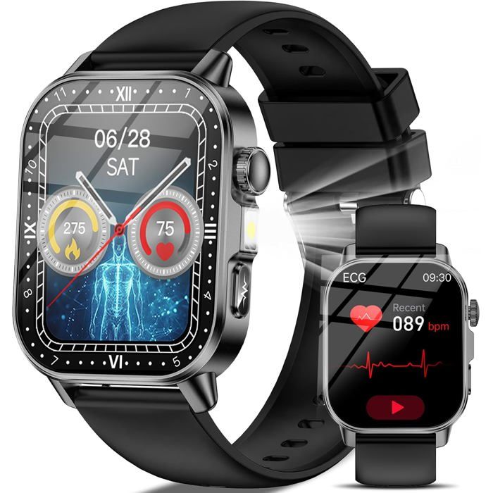 Montre Connectée Homme Femme Avec ECG/Hrv 2.0 Hd Smartwatch Avec Appel Bluetooth Led Lampe 130+ Modes Sportifs/Sommeil/F[MB752]