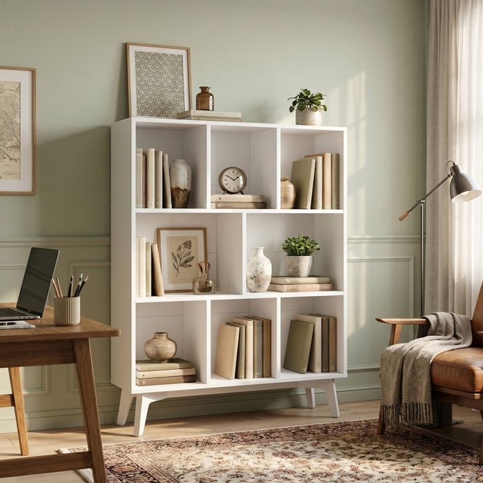 Bibliothèque avec 8 Cubes pour Bureau Salon Salle à Manger 24 x 90 x 1074 cm Blanc