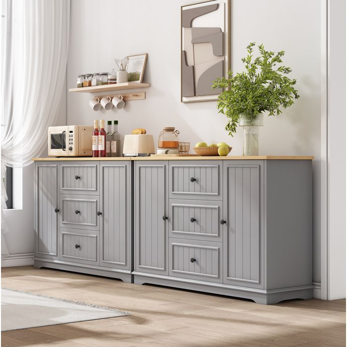 Bahut moderne élégant 3 tiroirs portes style réfrigérateur buffet pour salon salle à manger gris