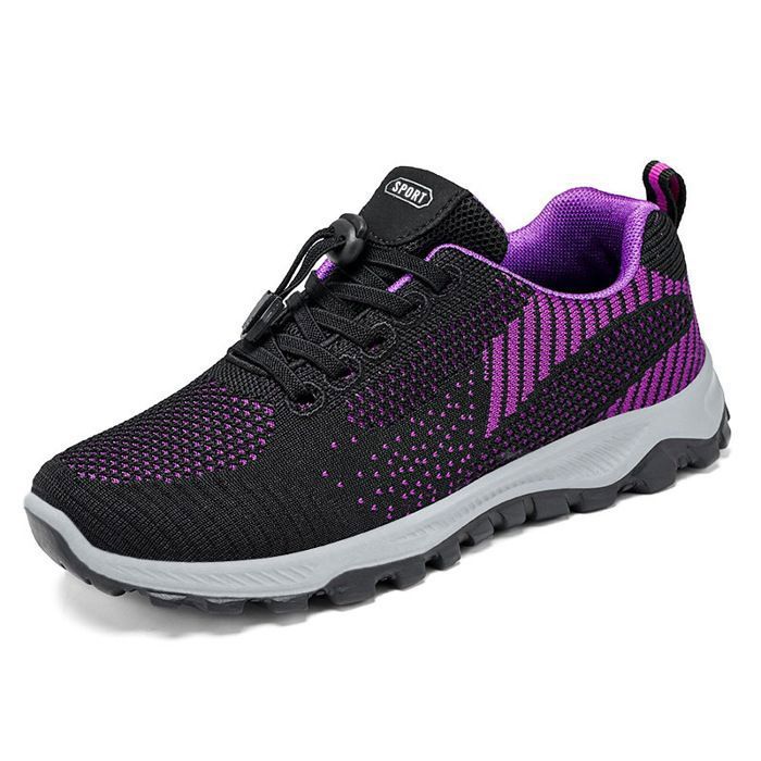 Chaussures sport Femme Semelle souple Respirant Légères Enfilage facile Noir Violet