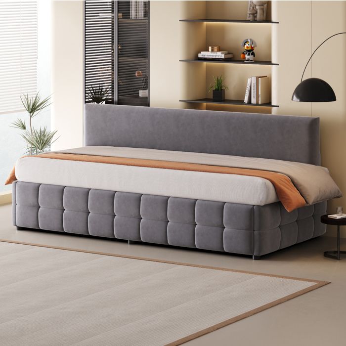 ROVRYN Lit simple 90 x 200 cm avec coffre hydraulique dossier sans accoudoirs velours gris foncé