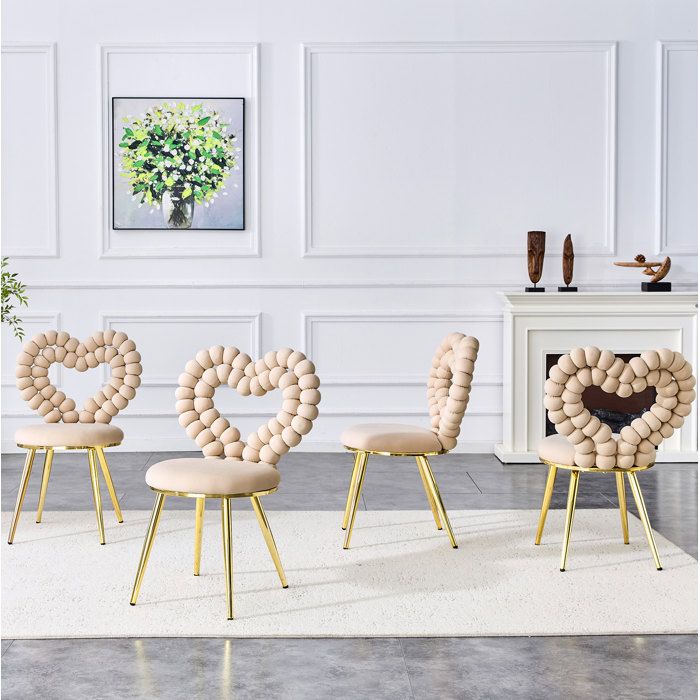 COVREO Lot de 2 chaises de salle à manger 44 x 54 x 81 cm en velours beige clair dossier ajouré cœur