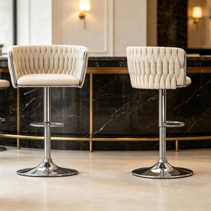 Lot de 2 chaises de bar-MENGDA-360°Pivotantes-Revêtement en velours-Hauteur réglable-Assise spacieuse-Pour restaurants et îlots