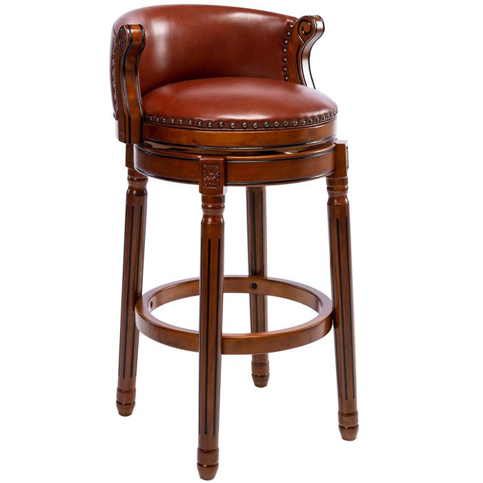 Tabouret de bar - Cuir vachette - Pivotant 360° - Dossier ergonomique - Hauteur assise 75 cm