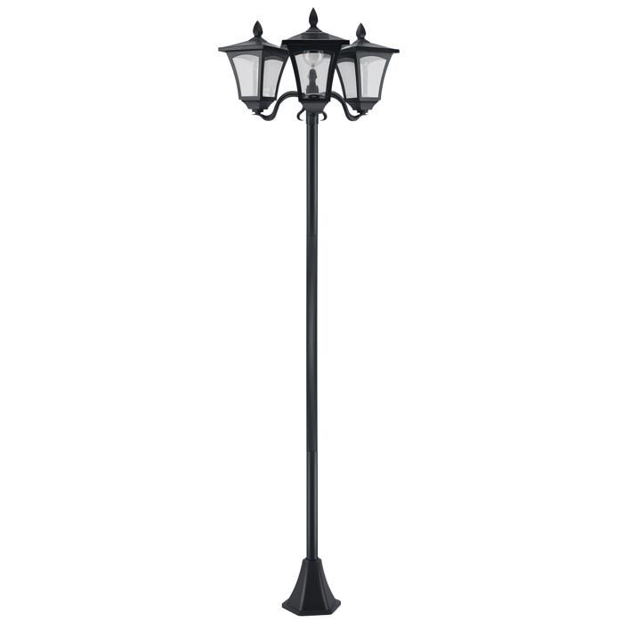 Lampadaire solaire de jardin 3 têtes en acier inoxydable noir 182 5 cm IP44