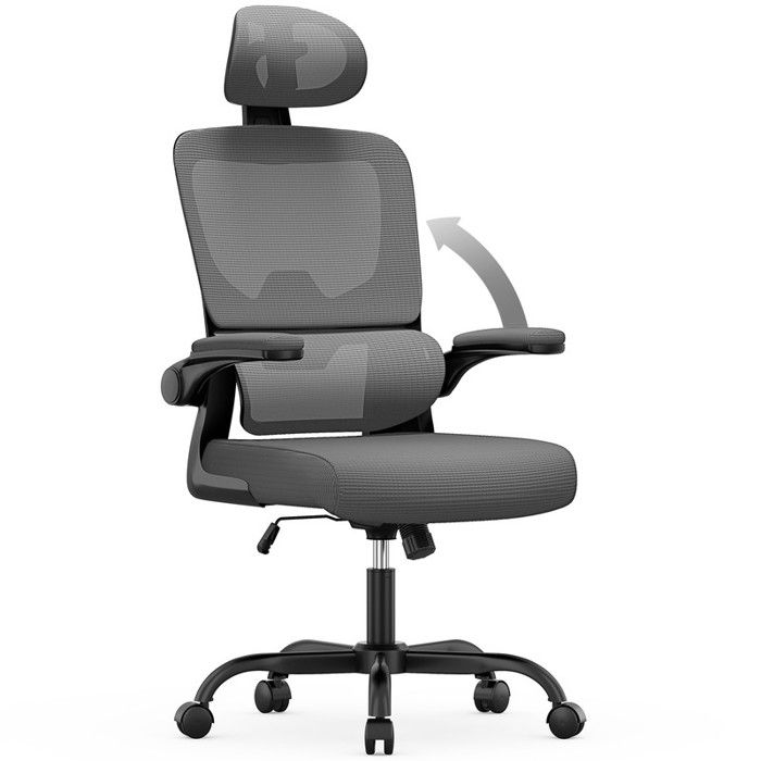Fauteuil de bureau chaise avec appui-tête Ergonomique avec support lombaire Hauteur Réglable Gris foncé-Noir
