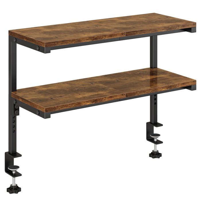 Étagère de bureau 2 niveaux - hauteur réglable métal et bois montage sans outil 15 kg