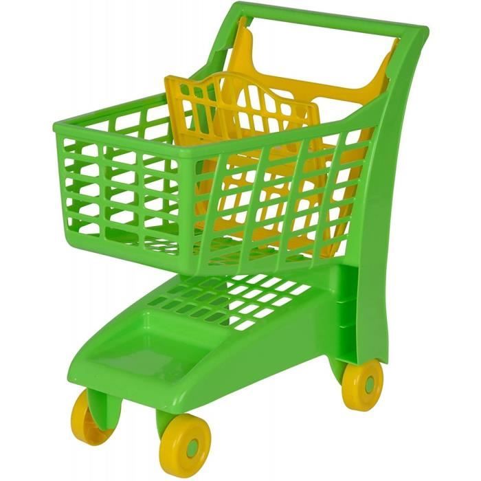 Chariot Supermarche Vet Et Jaune - H poignee 47cm - Panier A roulettes Superette - Jouet Imitation Enfant - Course