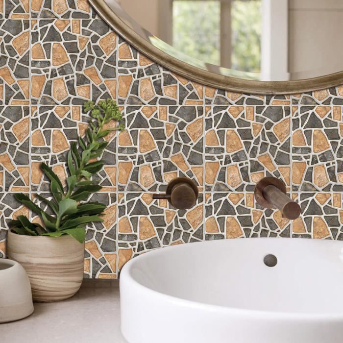 Stickers Carrelage Salle De Bain & Cuisine - Marbre Gris Noir, 27 Pièces 20x10 Cm, Imperméable Et Amovible