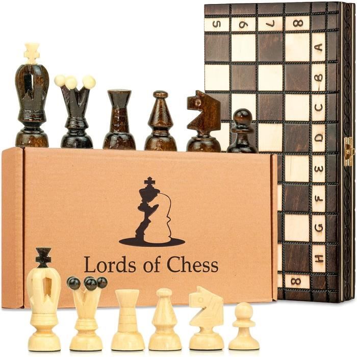 Échiquier Magnétique Grand Format en Bois Incrusté - Jeu d'Échecs de Voyage avec Coffret