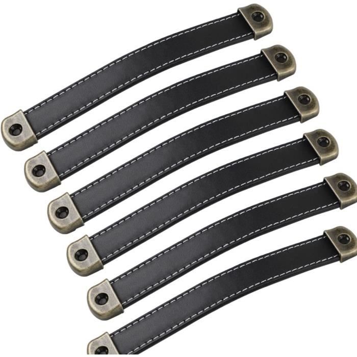 Julyee Poignee Cuir, 10 Pièces Poignées Meuble En Cuir Pour Salle De Bain Cuisine Armoires De Portes - 14 X 2.5 Cm, Noir