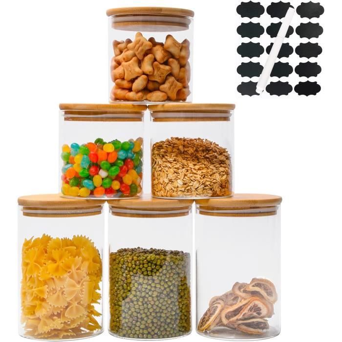 Lot De Bocaux En Verre Hermétiques Avec Couvercle Bambou - Pour Pâtes, Riz, Alimentation