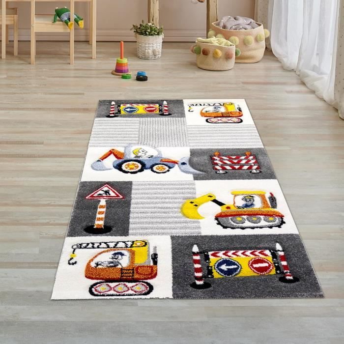 Tapis Chambre Enfant Arc-en-ciel - 120x170 Cm, Motifs Pois Cœurs Nuages, Résistant - 3