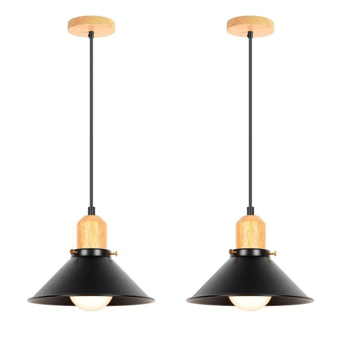TOKIUS Lot 3 Suspensions Luminaire Vintage Industrielle - Lustre Métal Bois Rétro E27 Pour Salon Cuisine Chambre
