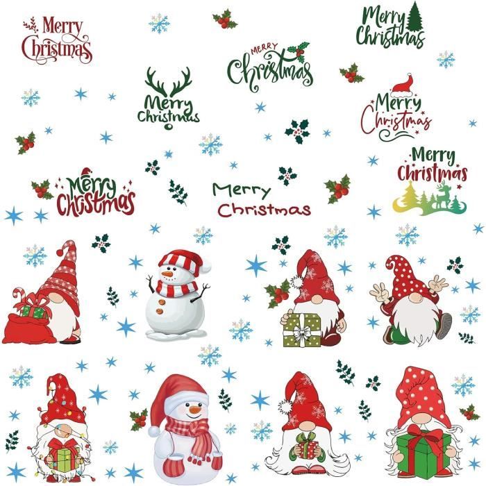 Décorations de Noël pour fenêtres, autocollants de Noël auto-adhésifs, décorations de Noël