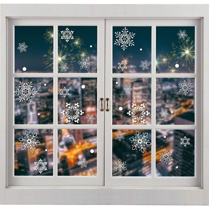 5 Autocollants Fenêtre Noël Flocons De Neige + Grattoir - Décorations Vitres, Intérieur, Fête Nouvel An