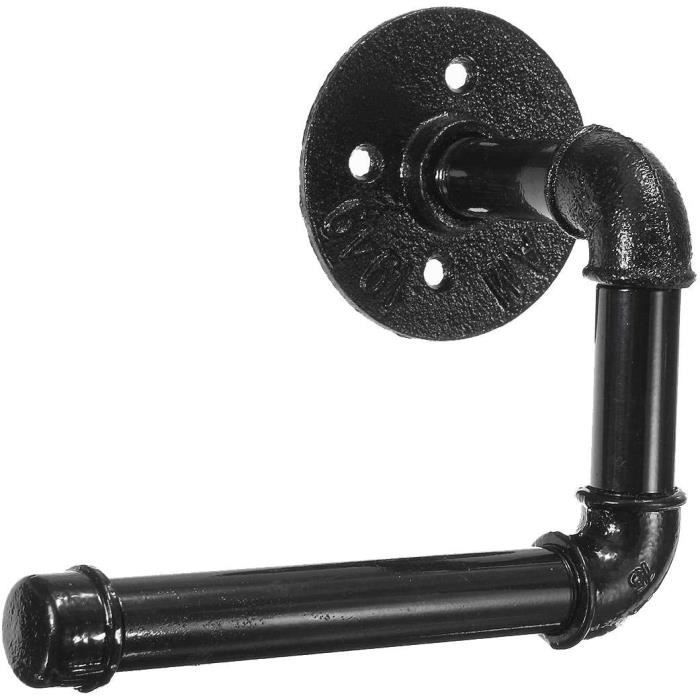 HouseAid Porte-Papier Toilette en Forme de Tuyau Industriel avec étagère, Porte-Rouleau de Papier Toilette Rustique de Style Vintage en Fer TP pour Salle de Bain, Montage Mural, Noir Mat
