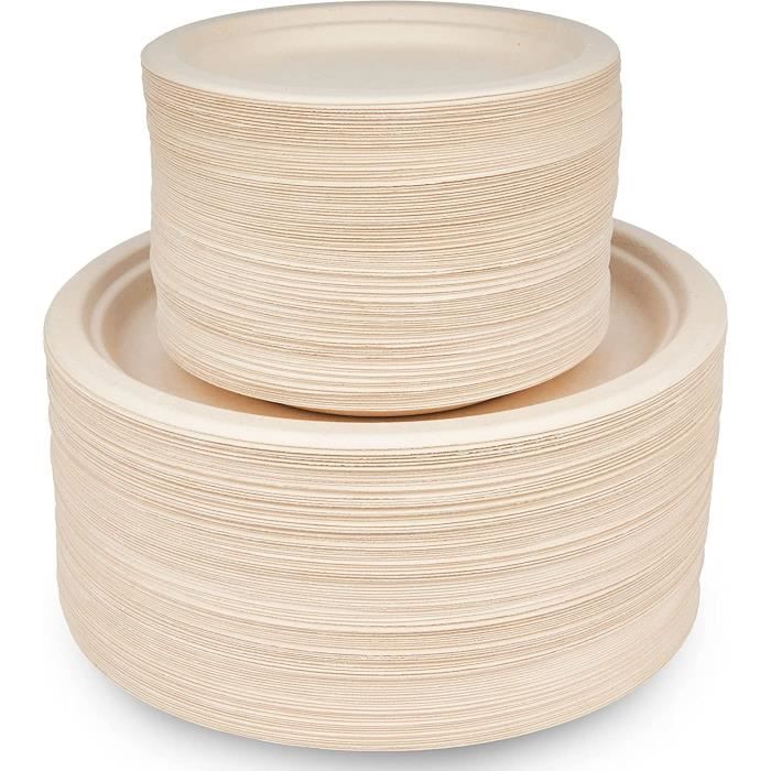 50 Assiettes Jetables Compartimentées FOOGO Green – 5 Compartiments – Bagasse Canne à Sucre – 28x21 Cm