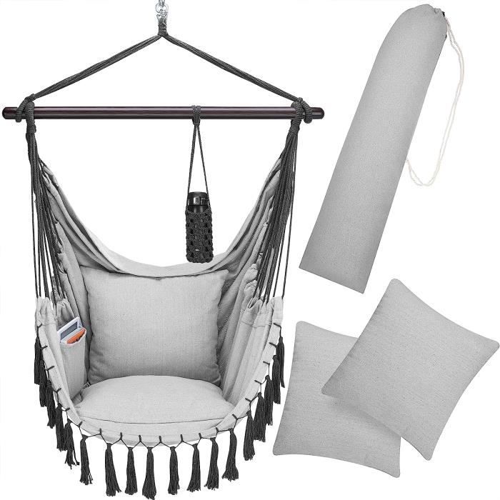 Fauteuil Suspendu Macramé – 100% Coton épais – Capacité 150 Kg – Technologie AirFlow – Pour Intérieur/extérieur – Dimensions 80x62x38 Cm