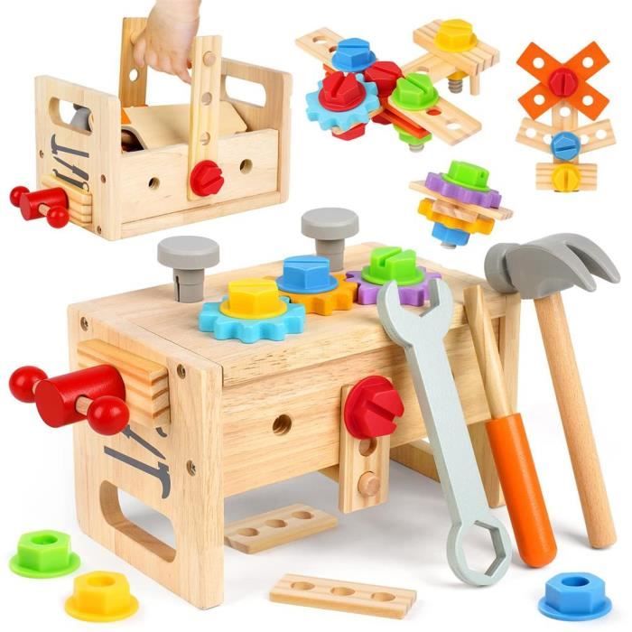 Banc à Outils Enfants Jouet Boîte à Outils en Bois Jeu de Construction  Bricolage Jeux Educatif Cadeau Noël pour Enfants 3 4 5 6 Ans - Cdiscount  Jeux - Jouets