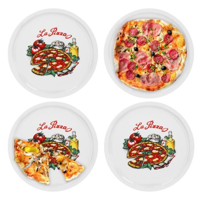 Lot de 4 assiettes à pizza Napoli grand - assiettes en porcelaine 30,5 cm avec un beau motif - adapté pour pizza - pâtes, la