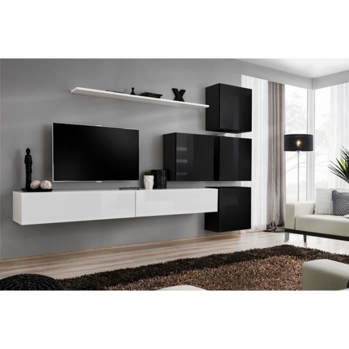 ensemble meuble tv mural - switch ix - blanc - bois - laqué - contemporain - design