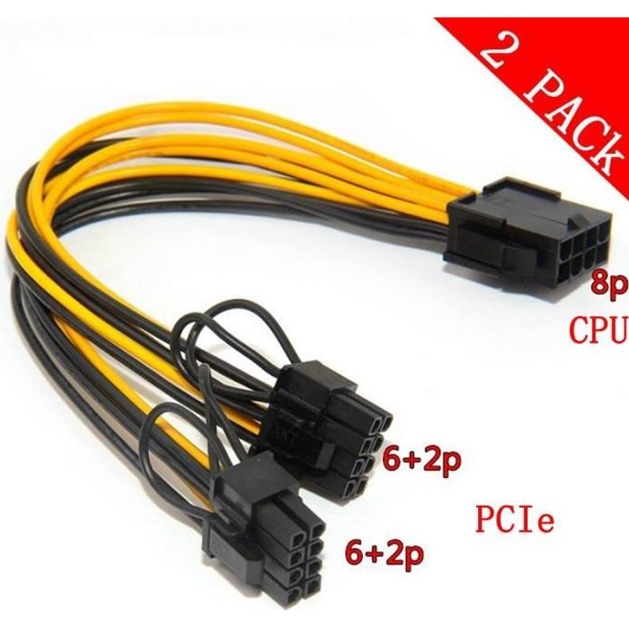 2 Pack Splitter PCI Express Graphics Card Connector PC Power Cable Wire CPU Molex for Graphics Card BTC Miner 6Pin+2Pin CPU 8pin to Graphics Video Card Double PCI-E 8Pin Power Supply Cable 