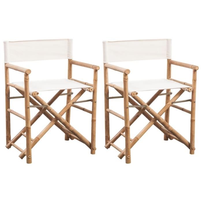 Chaise pliable - Bambou - 2 pcs - Résistante aux intempéries - Confortable - Blanc