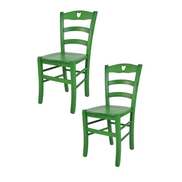 tommychairs - set 2 chaises cuisine cuore, robuste structure en bois de hêtre peindré en aniline couleur verte et assise en bois