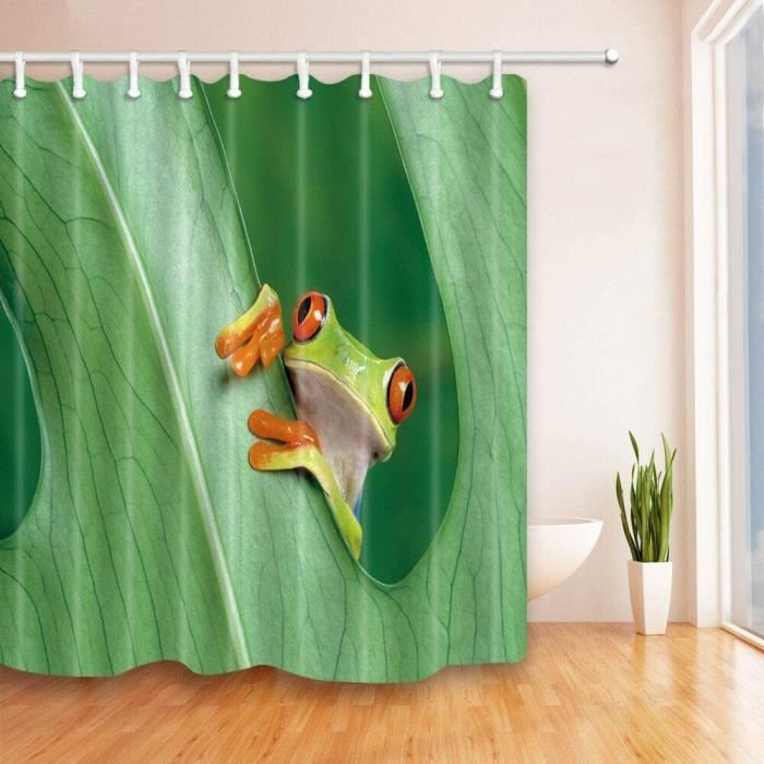 Rideau De Douche Grenouille 180x180 Cm - 100% Polyester Imperméable Anti-Moisissure Avec 12 Crochets
