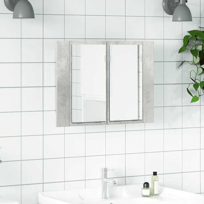 vidaXL Armoire de salle de bain à miroir LED Gris béton Acrylique 804960