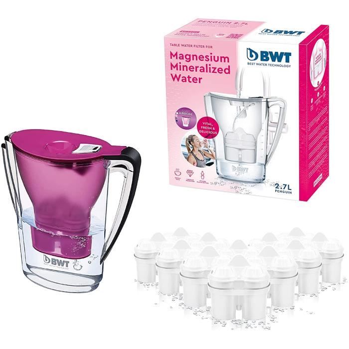 Carafe Filtrante BWT Penguin Violette 2,7L - Enrichie Au Magnésium - Cartouche Incluse