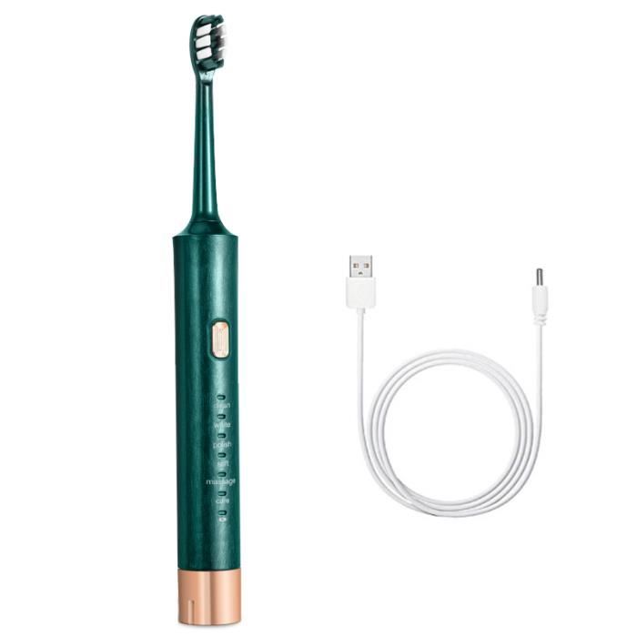 Brosse à Dents électrique Sonique Rechargeable USB - 5 Modes + 6 Têtes Incluses
