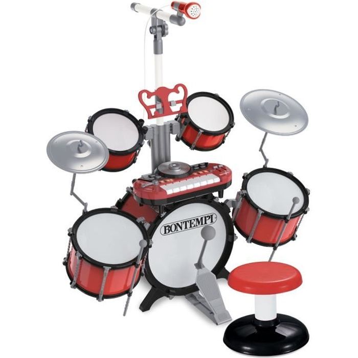 Batterie acoustique Bontempi Batterie 4 pieces rouge avec tabouret Batterie acoustique Bontempi Batterie 4 pieces rouge avec tabouret