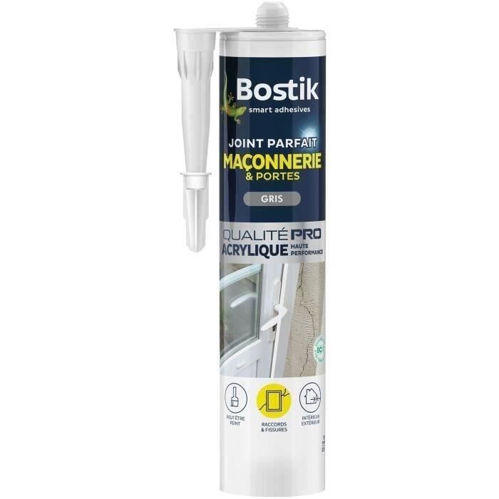 Mastic Etanchéité Joint Parfait Silicone BOSTIK Maçonnerie et Portes - Intérieur et Extérieur - Gris