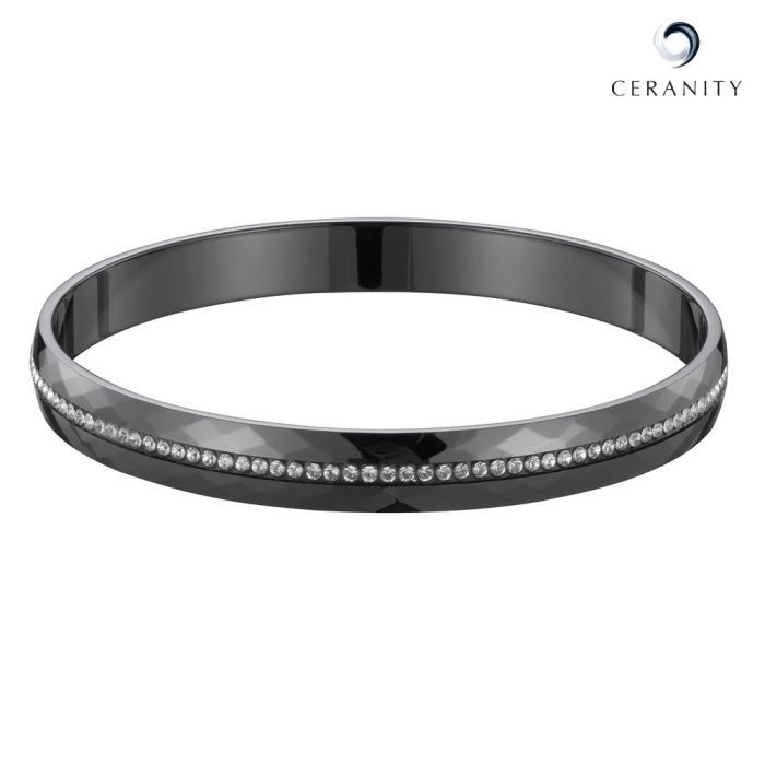 Bracelet Jonc En Céramique Noire Avec Strass - Neuf Sans Emballage - Pierre Zirconia Cubique