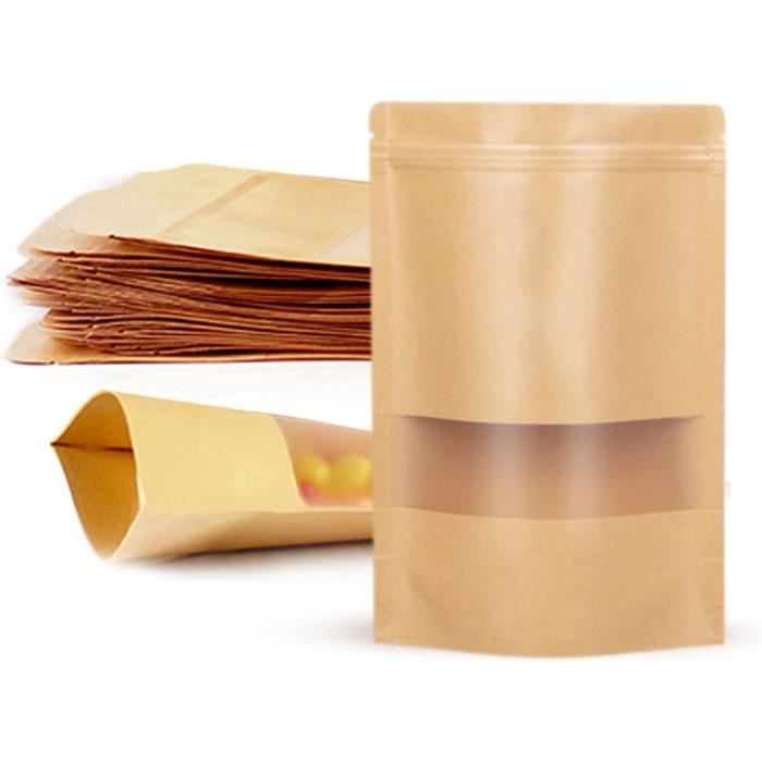 Lot De 500 Sacs En Papier Kraft 130gsm Avec Fenêtre PLA - Format M 11x6x23,5cm - Pour Emballage